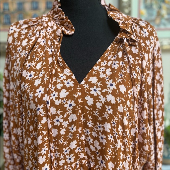 VICI COLLECTION BROWN & PINK FLORAL BOHO RUFFLE WESTERN PRARIE DRESS SZ S-M - Picture 7 of 10